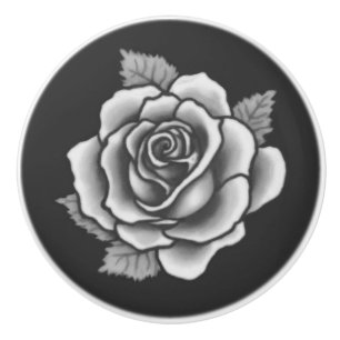 Bouton De Porte En Céramique Élégant Romantique Chic Rose Florale Grise Damassé