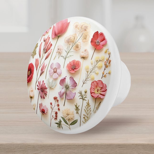 Bouton De Porte En Céramique Élégant rose floral botanique (Créateur téléchargé)
