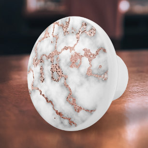 Bouton De Porte En Céramique Elégant Rose Gold Faux Foil Marbre 
