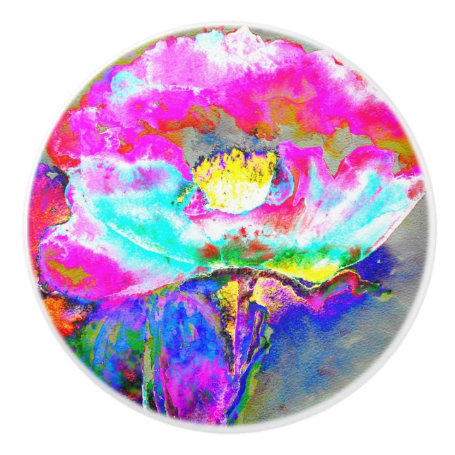 Bouton De Porte En Céramique Elégant tableau turquoise rose abstrait (Devant)