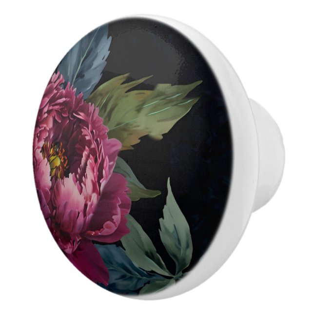 Bouton De Porte En Céramique Elégante aquarelle florale rose foncé (Droite)