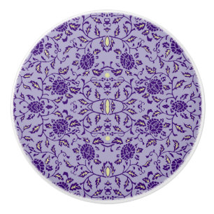 Bouton De Porte En Céramique Élégante Fleur pourpre Damas