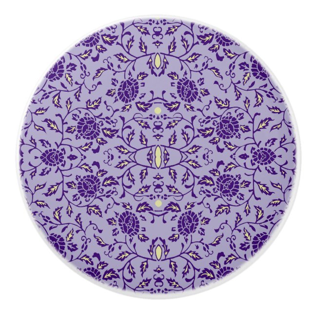 Bouton De Porte En Céramique Élégante Fleur pourpre Damas (Devant)