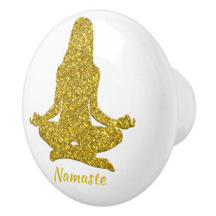 Bouton De Porte En Céramique Elégante Parties scintillant or Zen Yoga Méditatio