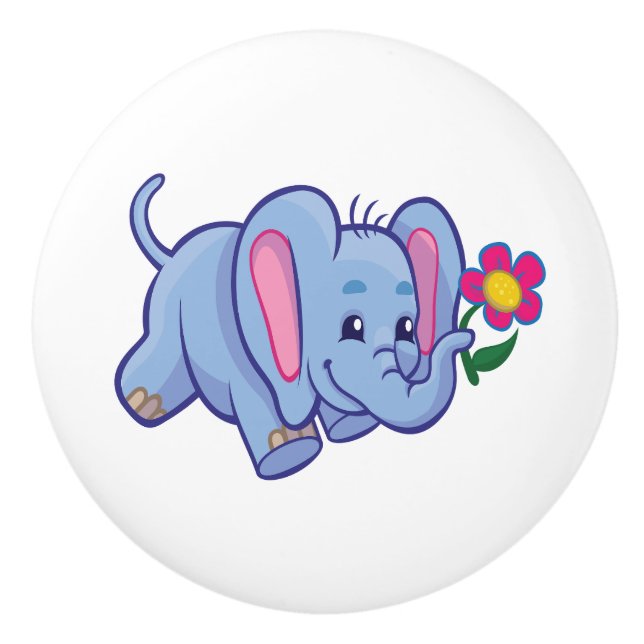 Bouton De Porte En Céramique Eléphant À Fleur (Devant)