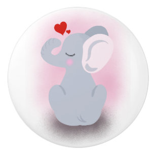 Bouton De Porte En Céramique Elephant bébé avec coeur