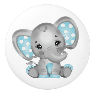 Bouton De Porte En Céramique Éléphant bébé garçon 