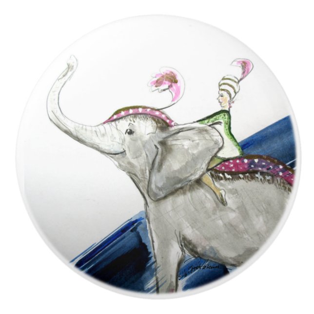 Bouton De Porte En Céramique Eléphant de bonne chance (Devant)