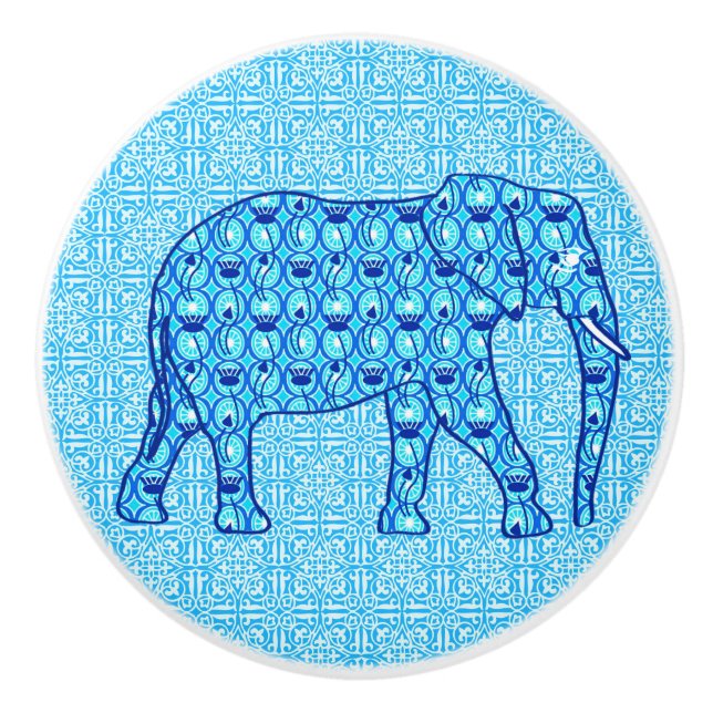 Bouton De Porte En Céramique Éléphant de fleur de Lotus - turquoise (Devant)