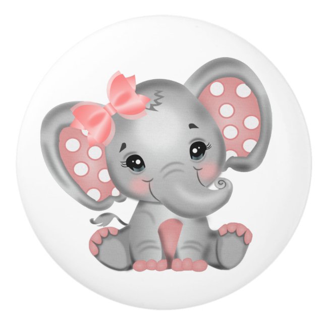 Bouton De Porte En Céramique Eléphant de petite fille (Devant)