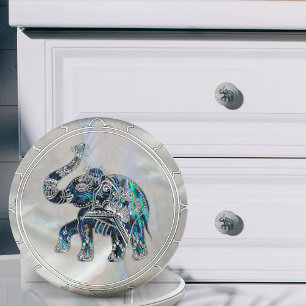 Bouton De Porte En Céramique Eléphant encadré d'argent sur Abalone et Pearl