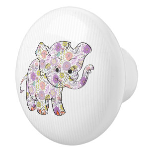Bouton De Porte En Céramique Eléphant floral