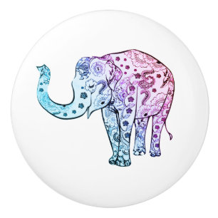 Bouton De Porte En Céramique Eléphant floral Paisley