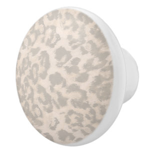 Bouton De Porte En Céramique Empreinte de léopard beige.