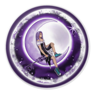 Bouton De Porte En Céramique Enfant mauve lune