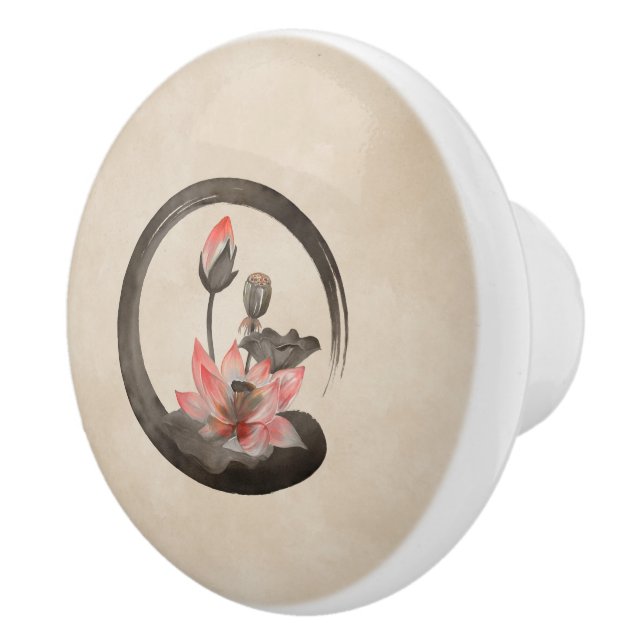 Bouton De Porte En Céramique Enso Zen Circle et Lotus (Droite)
