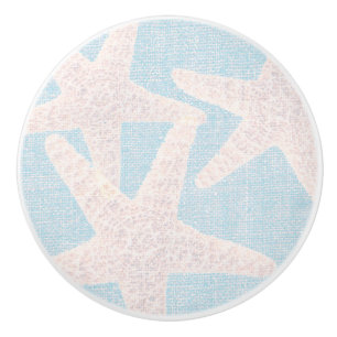 Bouton De Porte En Céramique Étoile de mer blanche et élégante toile de jute bl