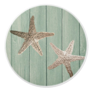 Bouton De Porte En Céramique Étoile de mer dorée & bois Élégante plage sur mesu