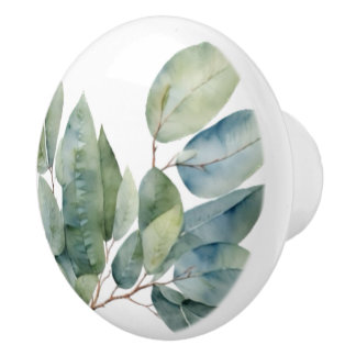 Bouton De Porte En Céramique Eucalyptus aquarelle verdure