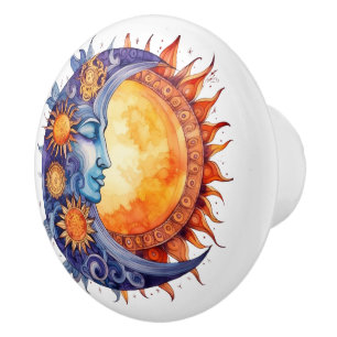 Bouton De Porte En Céramique Face de la lune solaire Spacecore