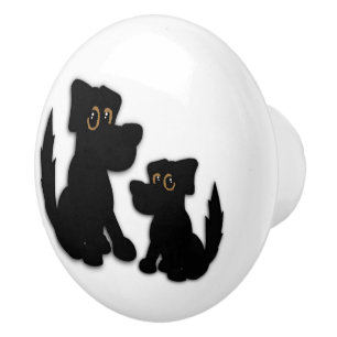 Bouton De Porte En Céramique Famille des Chiens noirs