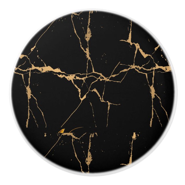 Bouton De Porte En Céramique Faux Marbre Noir Or (Devant)