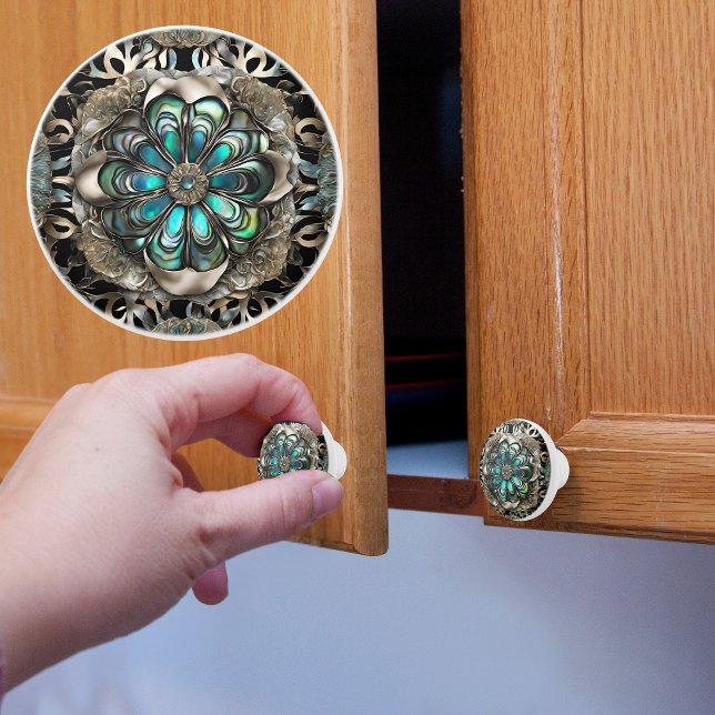 Bouton De Porte En Céramique Faux Silver et Abalone (Créateur téléchargé)