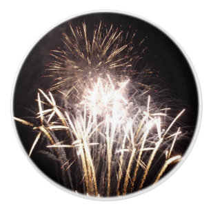 Bouton De Porte En Céramique Feu d'artifice blanc et or I Fête patriotique