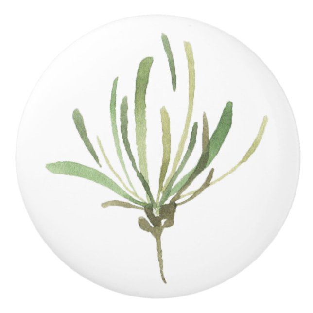 Bouton De Porte En Céramique Feuille botanique verte simple (Devant)
