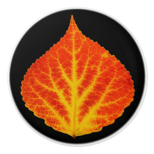 Bouton De Porte En Céramique Feuille d'Aspen rouge et jaune #10