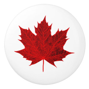 Bouton De Porte En Céramique Feuille d'érable rouge