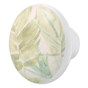 Bouton De Porte En Céramique Feuille tropical amorti