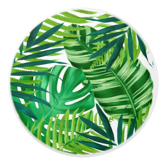 Bouton De Porte En Céramique Feuille tropical vert (Devant)