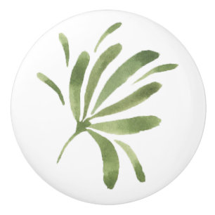 Bouton De Porte En Céramique Feuille verte simple, nature