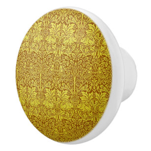 Bouton De Porte En Céramique Feuille Woodland Gold Rabbit William Morris Motif