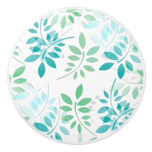 Bouton De Porte En Céramique Feuilles bleu vert