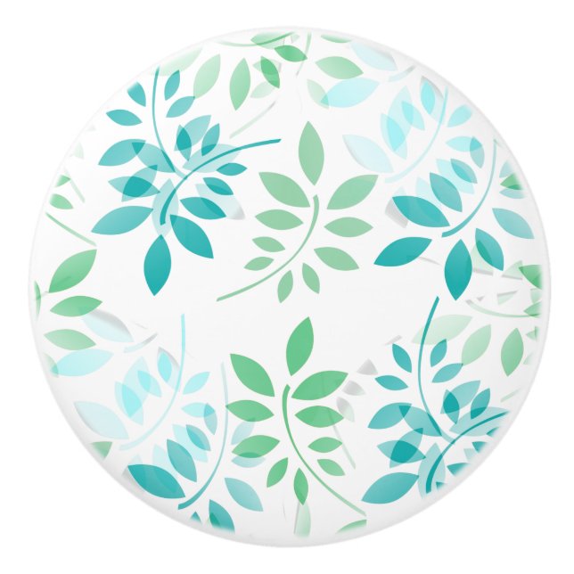 Bouton De Porte En Céramique Feuilles bleu vert (Devant)