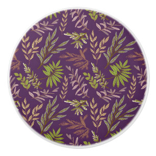 Bouton De Porte En Céramique Feuilles botaniques : un dos violet époustouflant