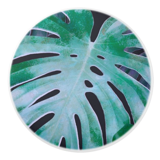 Bouton De Porte En Céramique Feuilles de Monstera Tropical (Devant)