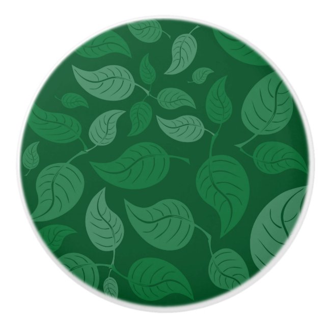 Bouton De Porte En Céramique Feuilles verts (Devant)