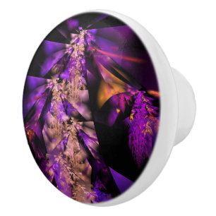 Bouton De Porte En Céramique Feuilles violets