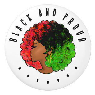 Bouton De Porte En Céramique Fille noire panafricaine femme rouge vert fierté a