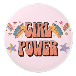 Bouton De Porte En Céramique Fille Power conception de texte avec étoiles