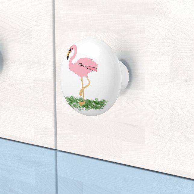 Bouton De Porte En Céramique Flamant rose Dans L'Herbe (Créateur téléchargé)