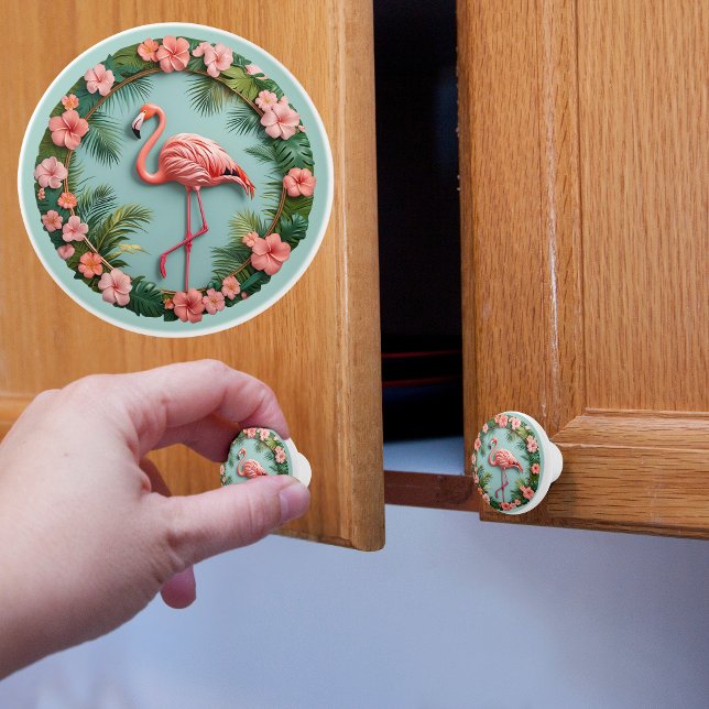 Bouton De Porte En Céramique Flamant rose d'équilibre de grâce tropicale (Créateur téléchargé)
