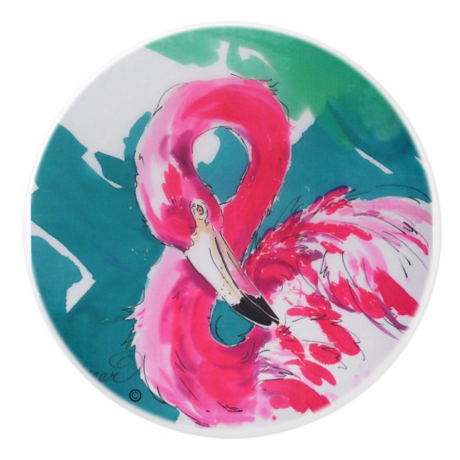 Bouton De Porte En Céramique Flamant rose fabuleux (Devant)