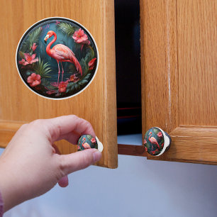 Bouton De Porte En Céramique Flamant rose tropical