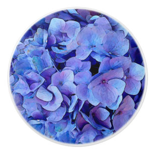 Bouton De Porte En Céramique Fleur Blue Hydrangea