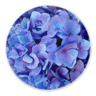 Bouton De Porte En Céramique Fleur Blue Hydrangea