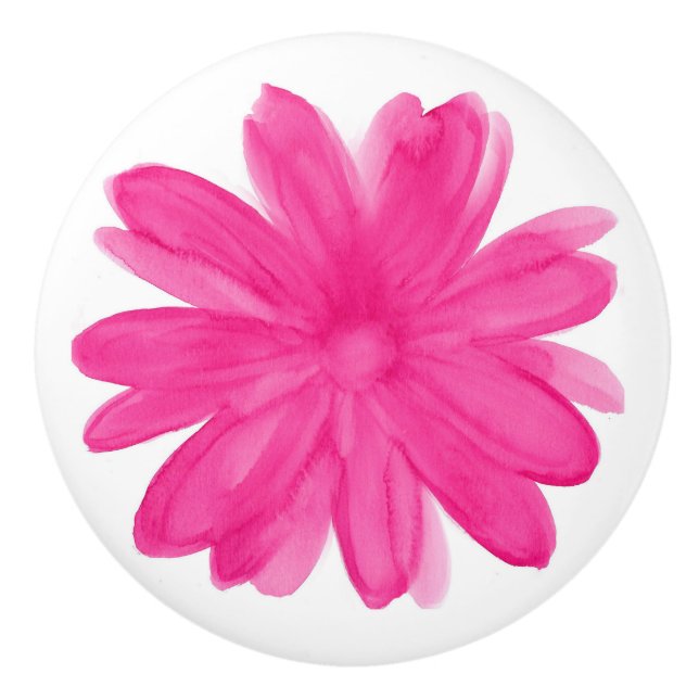 Bouton De Porte En Céramique 'Fleur d'aquarelle rose chaud 2' (Devant)